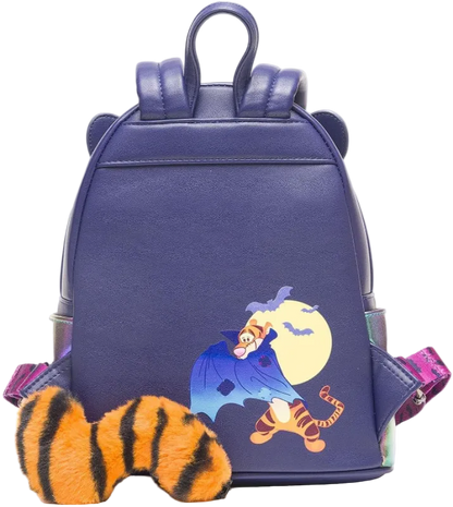 Blue backpack with cartoon character design on a white background