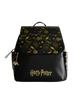 Black backpack with gold Harry Potter logos on a light gray background