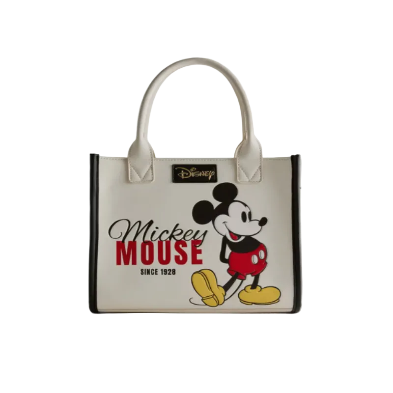 Handbag with Mickey Mouse design and Disney logo on a light gray background