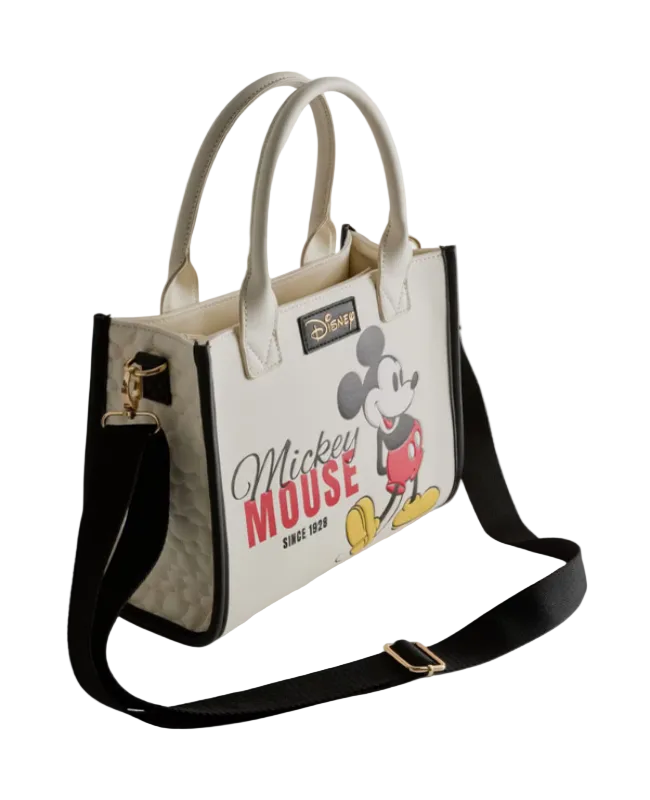 Handbag with Mickey Mouse design on a light gray background