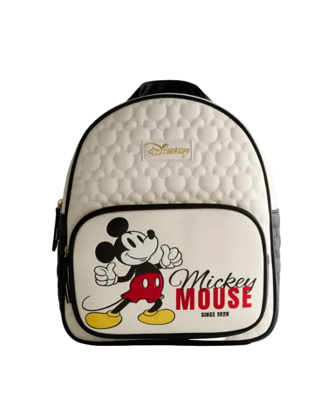 Backpack with Mickey Mouse design on a light gray background