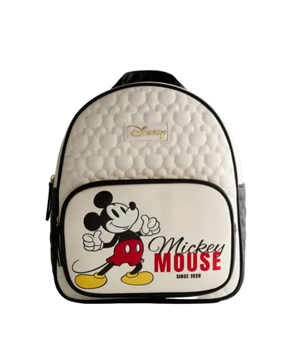Backpack with Mickey Mouse design on a light gray background