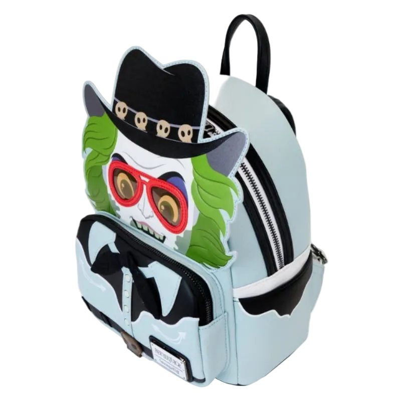 Backpack with owl design wearing a hat and sunglasses on a white background