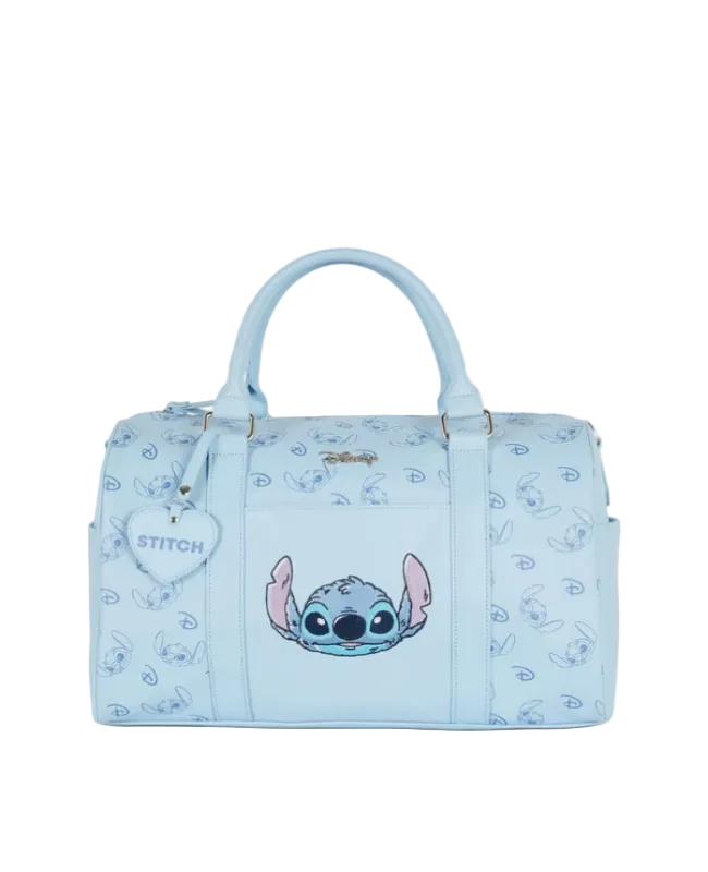 Light blue handbag with cartoon character on a white background