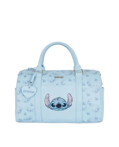 Light blue handbag with cartoon character on a white background