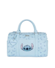 Light blue handbag with cartoon character on a white background