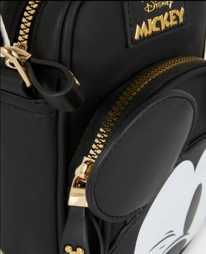Black backpack with gold zipper and Disney Mickey Mouse logo