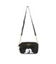 Black crossbody bag with a cartoon character design on a white background