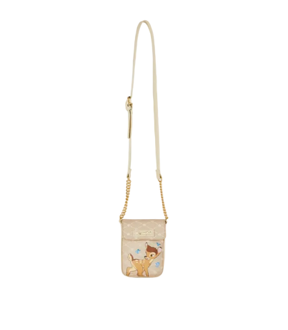 Small crossbody bag with a character design on a white background