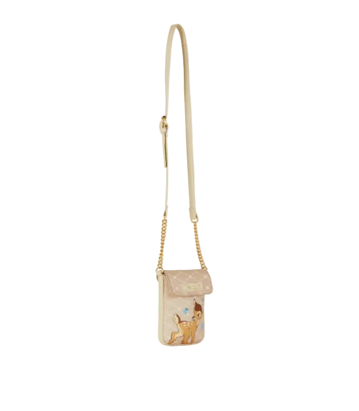 Small crossbody bag with a character design on a white background