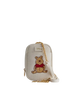 Small beige pouch with embroidered bear design on a white background