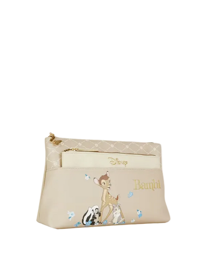 Beige pouch with Disney character design on a white background