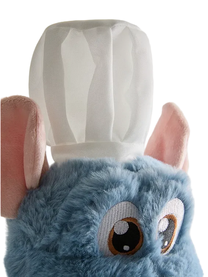 Blue plush toy with a tissue box on a white background