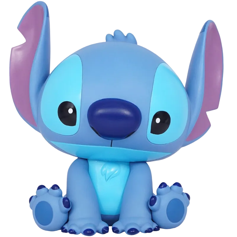 Blue cartoon character with purple ears on a white background