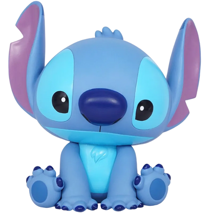 Blue cartoon character with purple ears on a white background