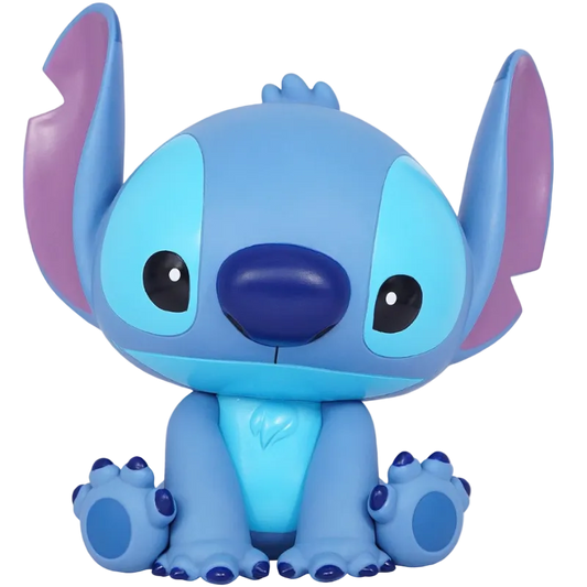 Blue cartoon character with purple ears on a white background