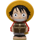 Figurine of a character with a yellow hat and treasure chest on a white background