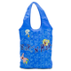 Blue reusable bag with cartoon characters and text on a white background