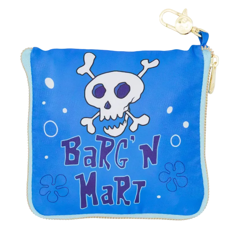 Blue pouch with skull design and 'Barg'n Mart' text on a white background