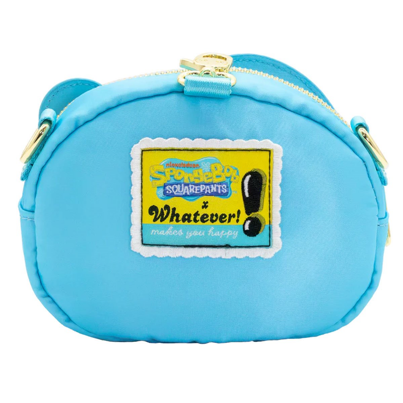 Blue pouch with a 'SpongeBob SquarePants' patch on a white background