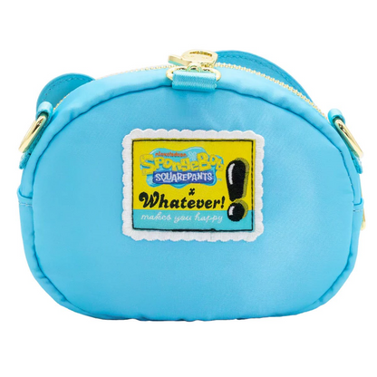 Blue pouch with a 'SpongeBob SquarePants' patch on a white background