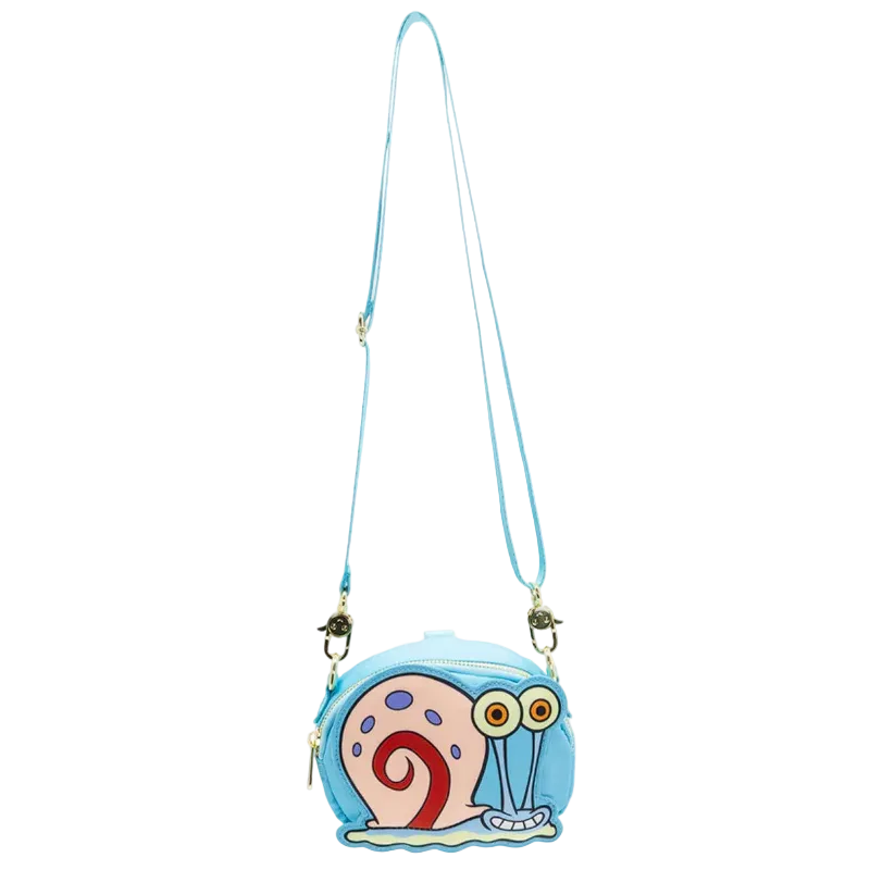 Children's crossbody bag with a cartoon snail design on a white background