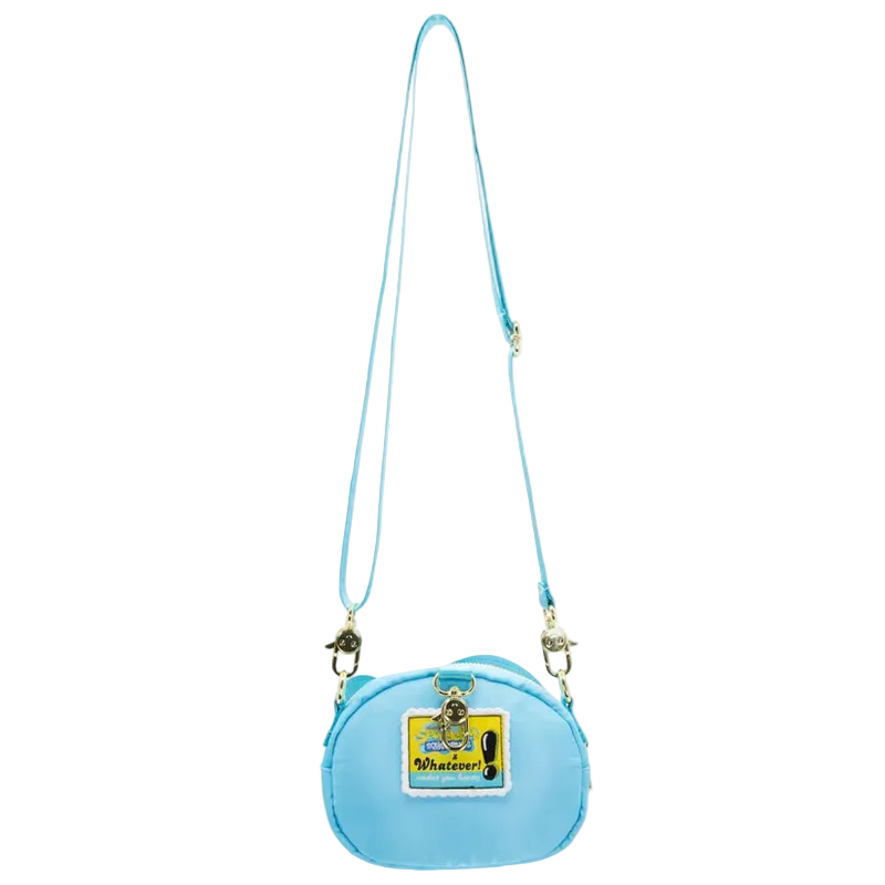 Light blue crossbody bag with a strap on a white background