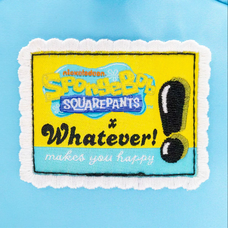 Embroidered patch with SpongeBob SquarePants logo and text on a blue background