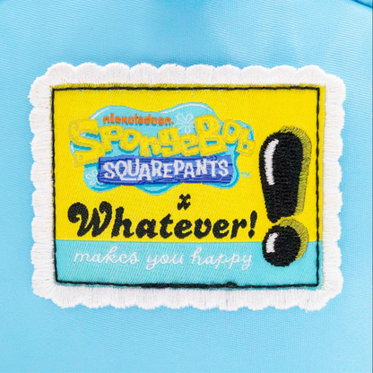 Embroidered patch with SpongeBob SquarePants logo and text on a blue background
