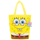 Yellow tote bag with a cartoon character face on a white background