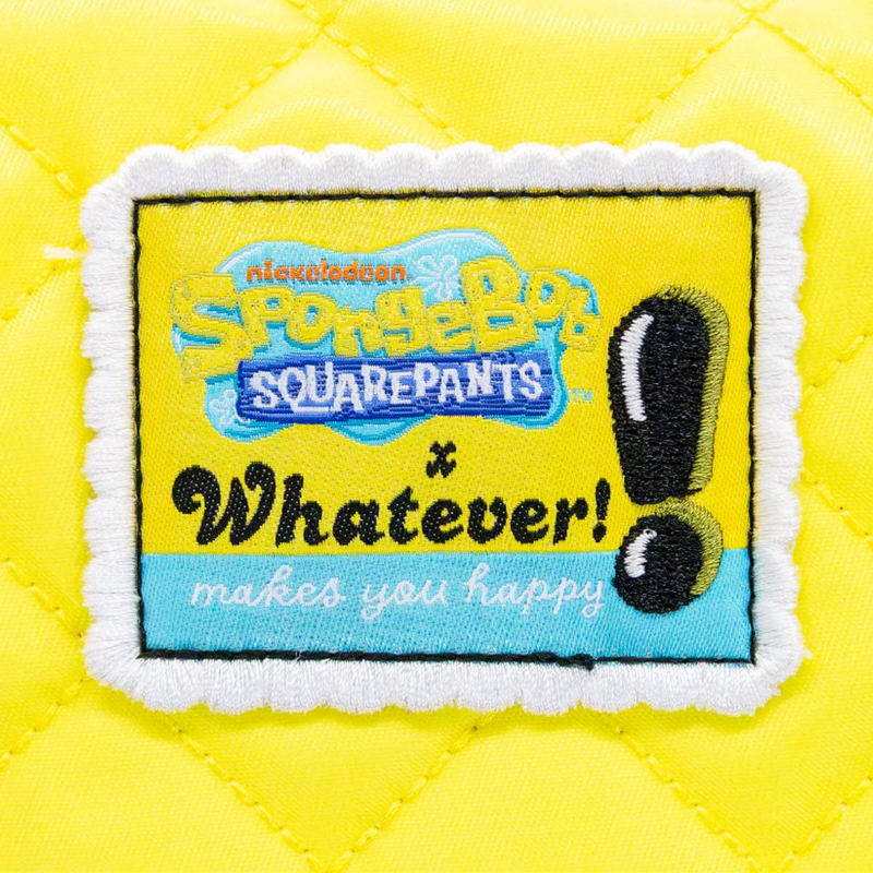 Embroidered patch with SpongeBob SquarePants text on a yellow background