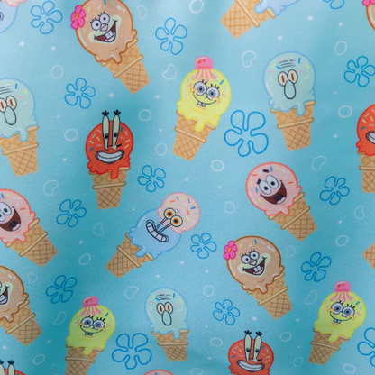Pattern of cartoon ice cream cones on a blue background