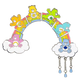Colorful arch with cartoon bears on a white background