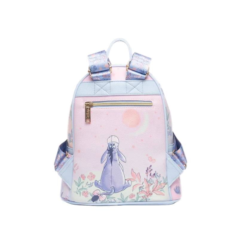 Pastel-colored backpack with a character design on a white background