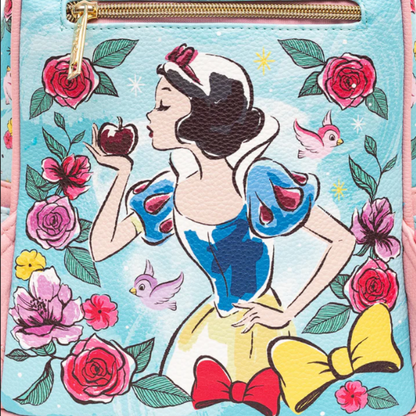 Snow White-themed pouch with floral design and character illustration.