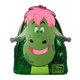Green character with pink hair and sequined outfit on a white background