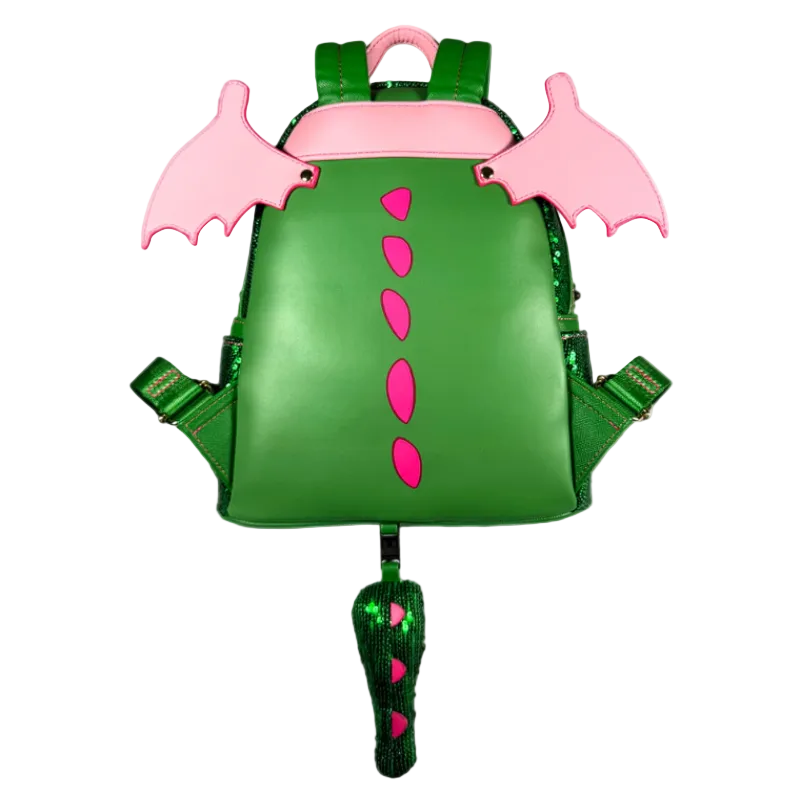 Green backpack with pink accents on a white background