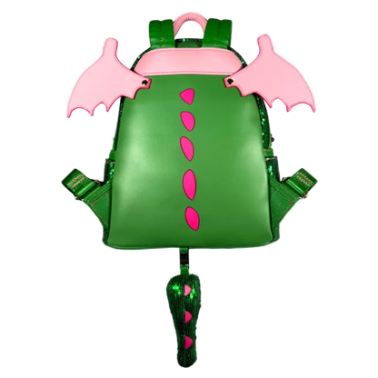 Green backpack with pink accents on a white background