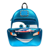 Blue backpack designed like a character with a face, featuring a 'Pixar' logo on a white background.