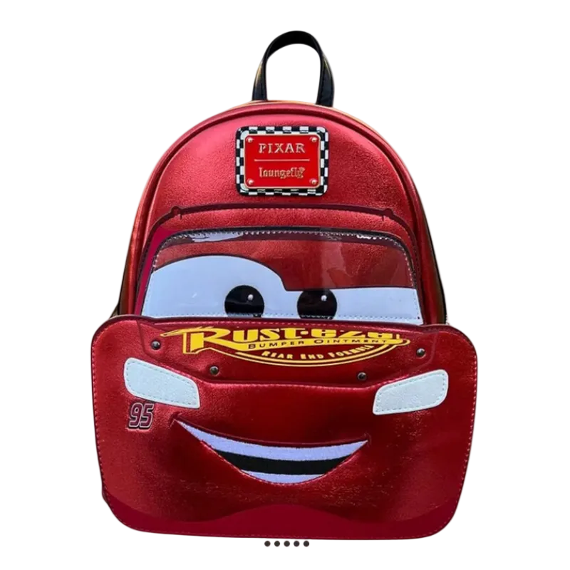 Red backpack designed like a character with a 'Pixar' logo on a white background