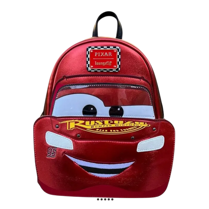 Red backpack designed like a character with a 'Pixar' logo on a white background