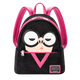 Black backpack with pink accents and cartoon face design on a white background
