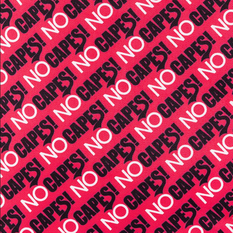Pattern of 'NO CAPES!' text on a pink background