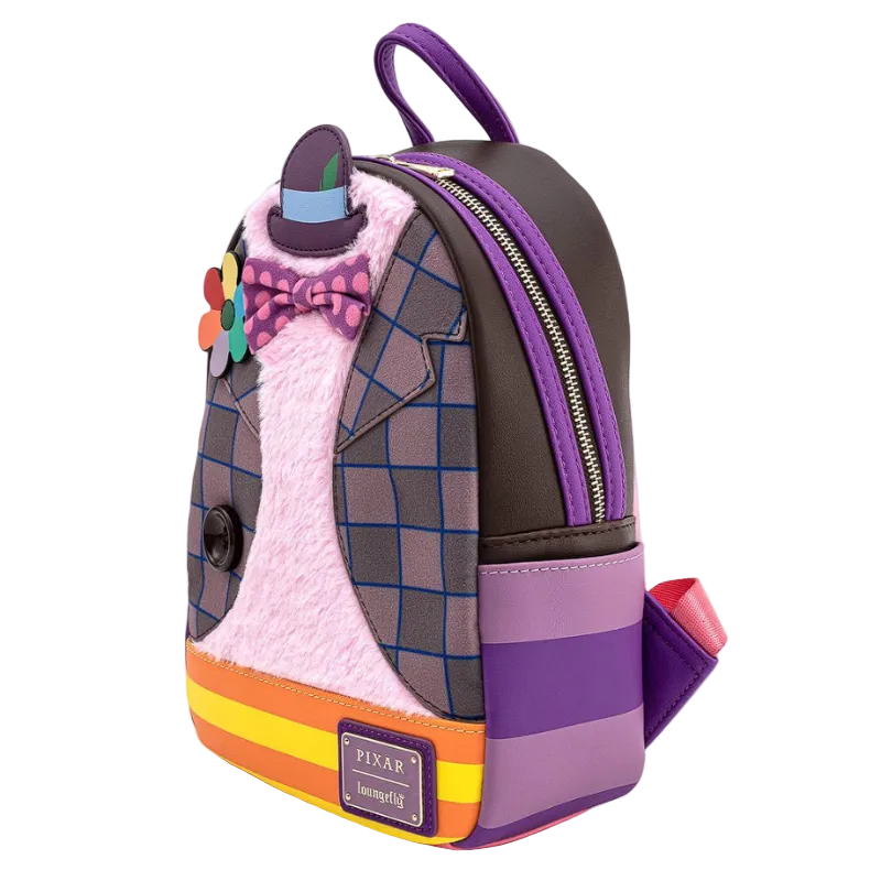 Colorful backpack with character design on a white background