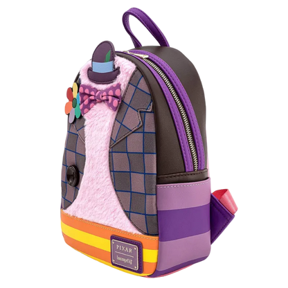 Colorful backpack with character design on a white background
