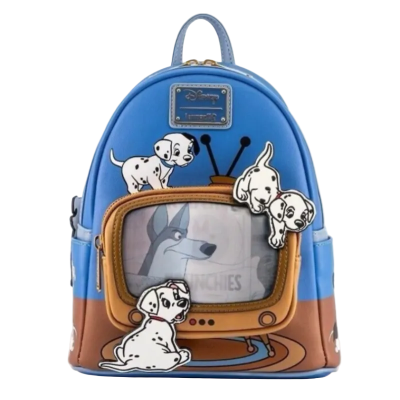 Backpack with Dalmatian dog design and TV screen on a white background