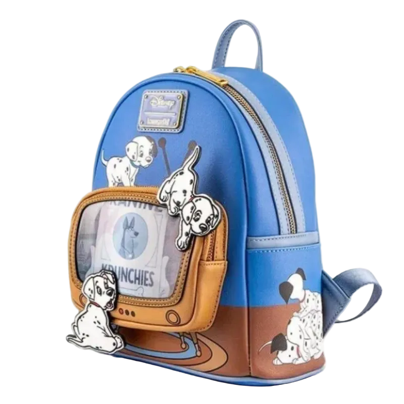 Backpack with cartoon dog illustrations on a white background