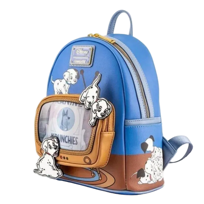 Backpack with cartoon dog illustrations on a white background