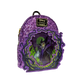Purple sequin Loungefly mini backpack with a lenticular Maleficent panel framed by sculpted thorns