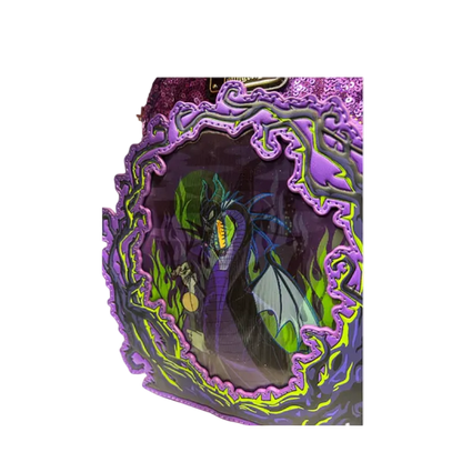 Decorative item with a dragon design and purple frame, featuring the brand 'Flowers'.